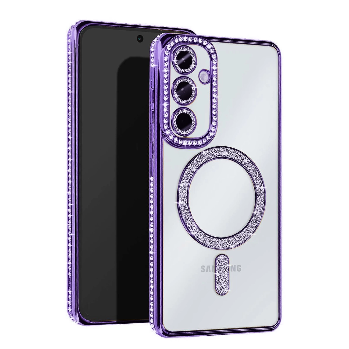 Samsung Galaxy S25 Kılıf Joke Simli Magneticsafe Kılıf - Derin Mor