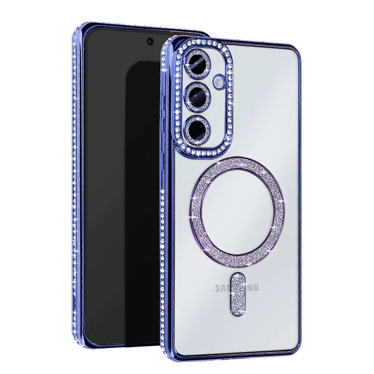 Samsung Galaxy S25 Kılıf Joke Simli Magneticsafe Kılıf - Mavi