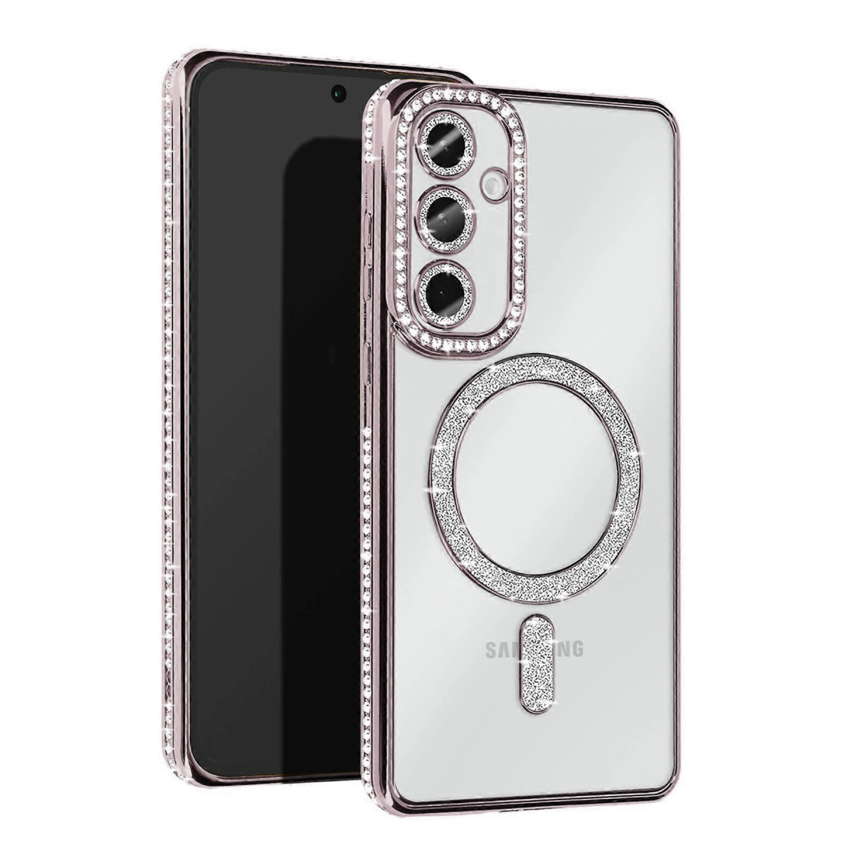 Samsung Galaxy S25 Kılıf Joke Simli Magneticsafe Kılıf - Gümüş