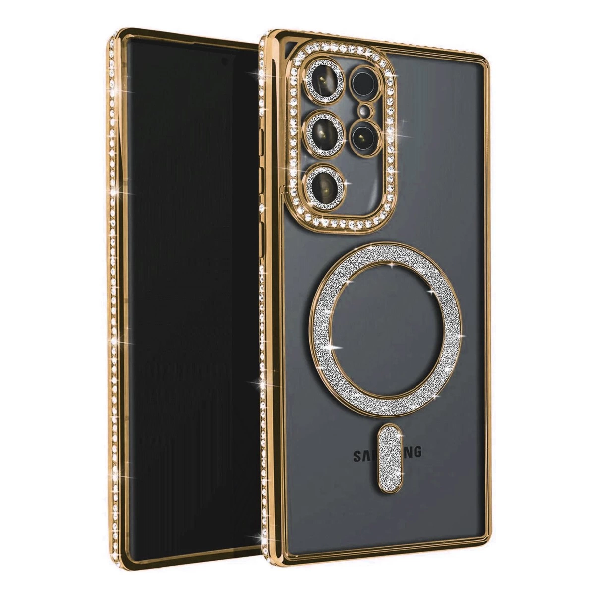 Samsung Galaxy S25 Ultra Kılıf Joke Simli Magneticsafe Kılıf - Gold