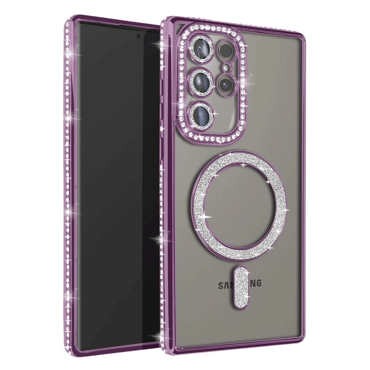 Samsung Galaxy S25 Ultra Kılıf Joke Simli Magneticsafe Kılıf - Derin Mor