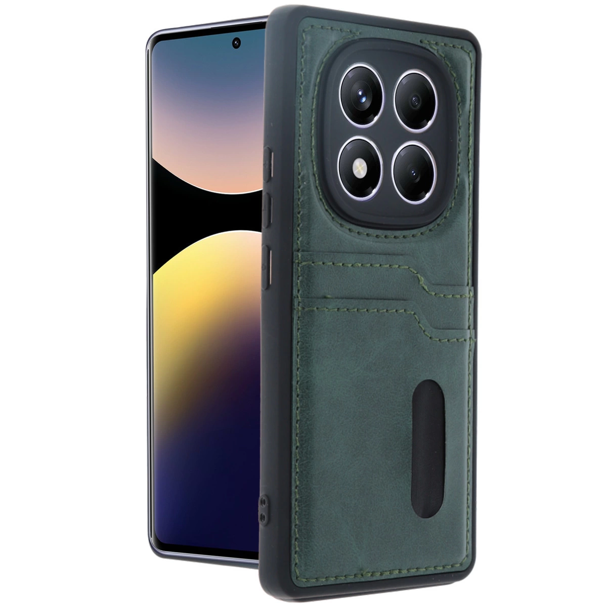 Xiaomi Redmi Note 14 Pro 5g Kılıf Sara Kartvizitli Deri Kılıf - Koyu Yeşil