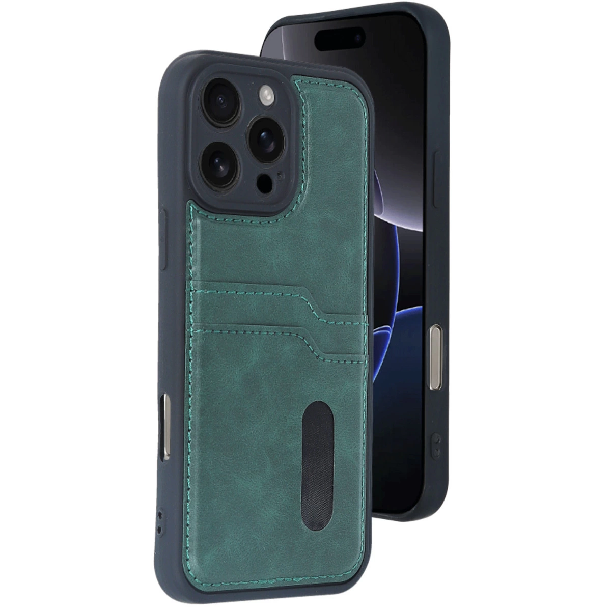 İphone 16 Pro Kılıf Sara Kartvizitli Deri Kılıf - Koyu Yeşil