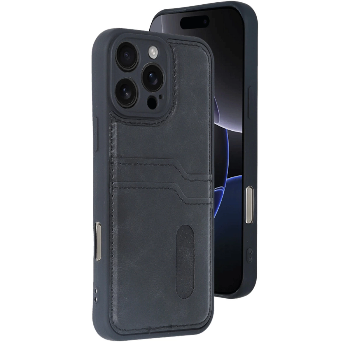 İphone 16 Pro Max Kılıf Sara Kartvizitli Deri Kılıf - Siyah