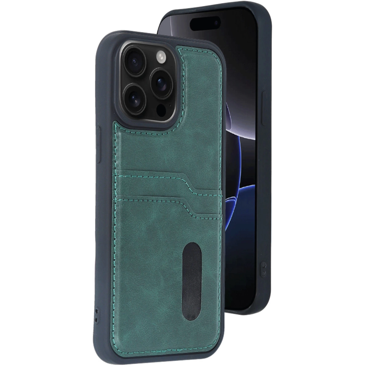 İphone 15 Pro Max Kılıf Sara Kartvizitli Deri Kılıf - Koyu Yeşil