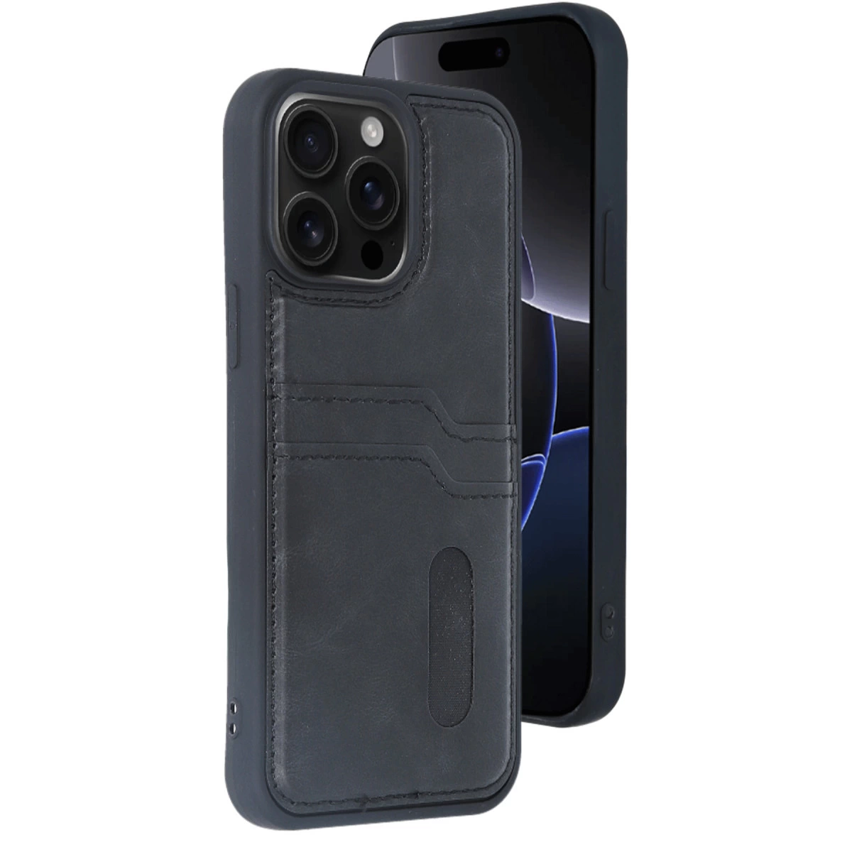 İphone 14 Pro Max Kılıf Sara Kartvizitli Deri Kılıf - Siyah