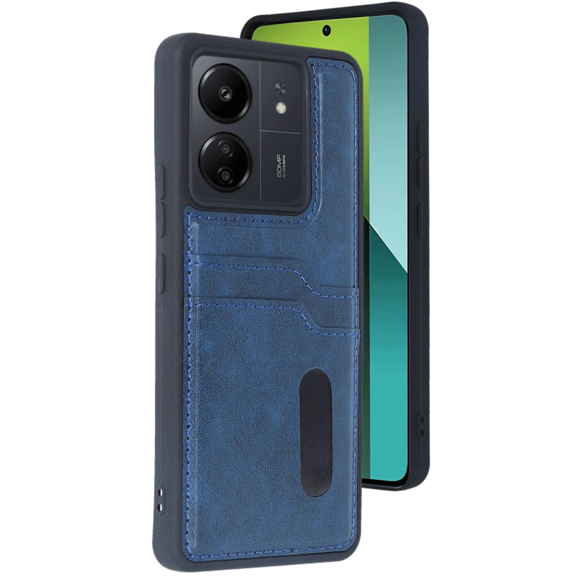 Xiaomi Redmi 13c Kılıf Sara Kartvizitli Deri Kılıf - Lacivert