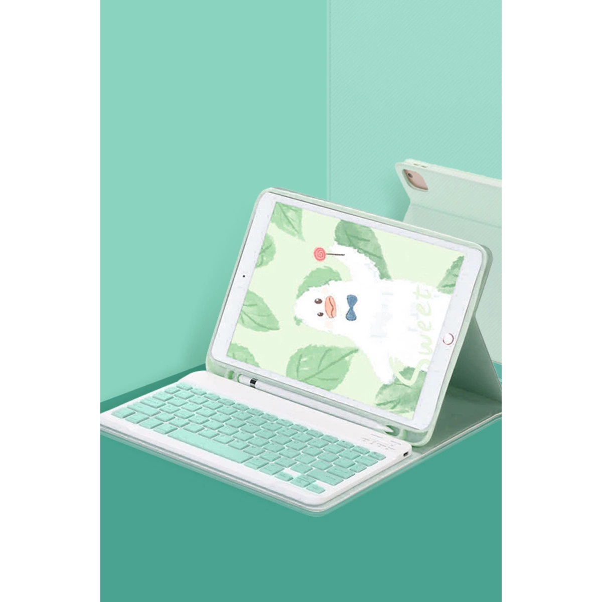 İpad Air 11 (2024) Kılıf Kc01 Smart Klavyeli Tablet Kılıfı - Açık Yeşil