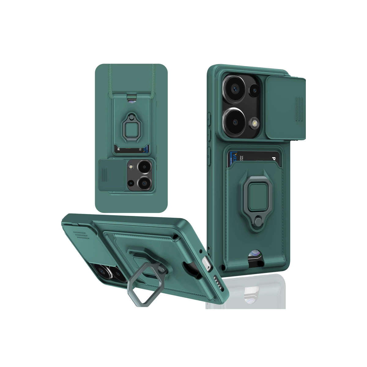 Xiaomi Redmi Note 13 Pro 4g Kılıf Zuma Kartvizitli Yüzüklü Silikon - Yeşil