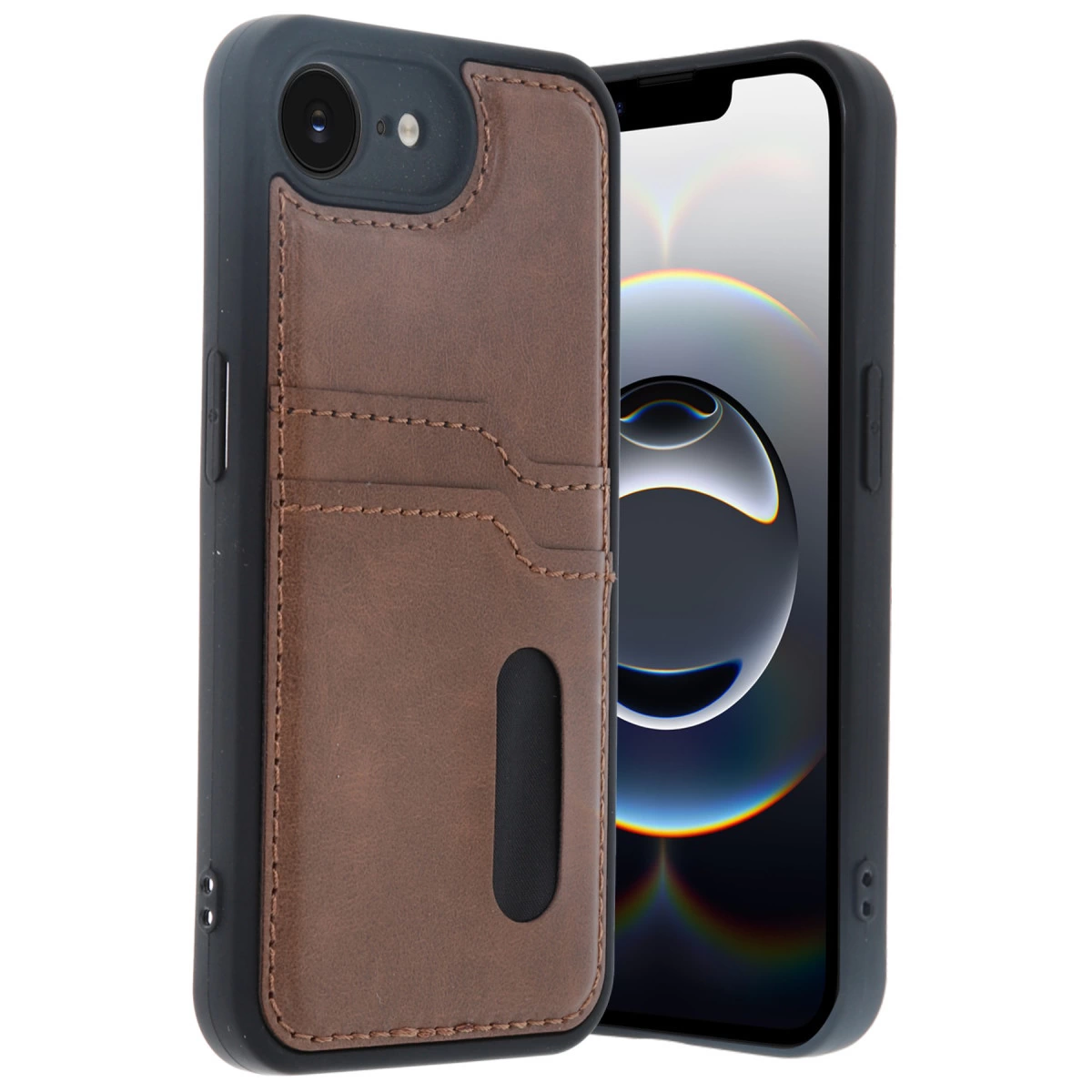 İphone 16e Kılıf Sara Kartvizitli Deri Kılıf - Taba