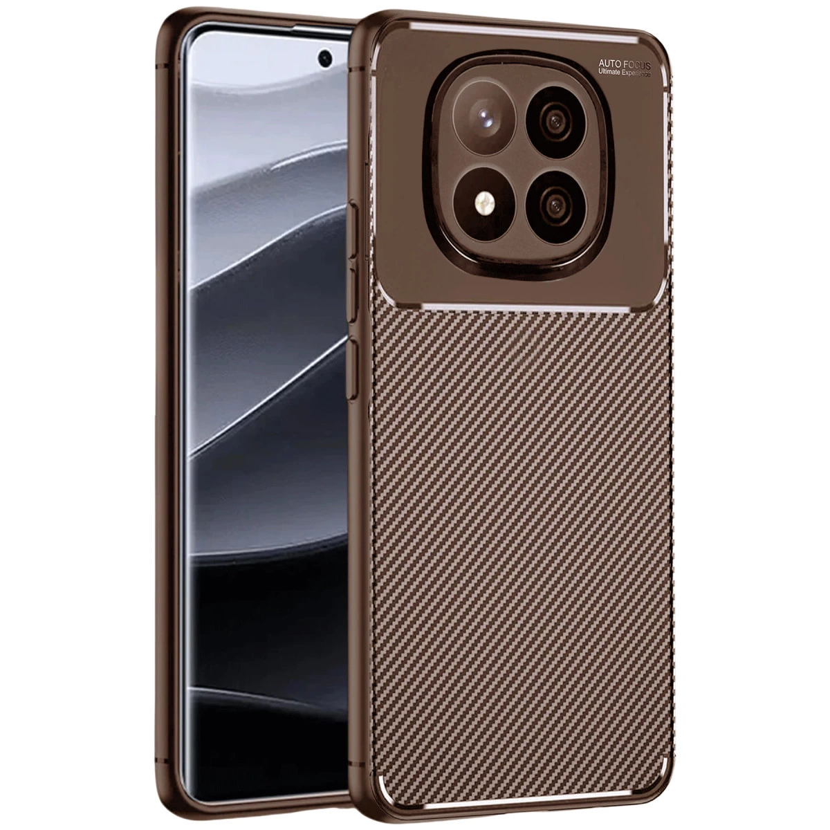 Xiaomi Redmi Note 14 Pro Plus Kılıf Auto Focus Karbon Kapak - Kahverengi