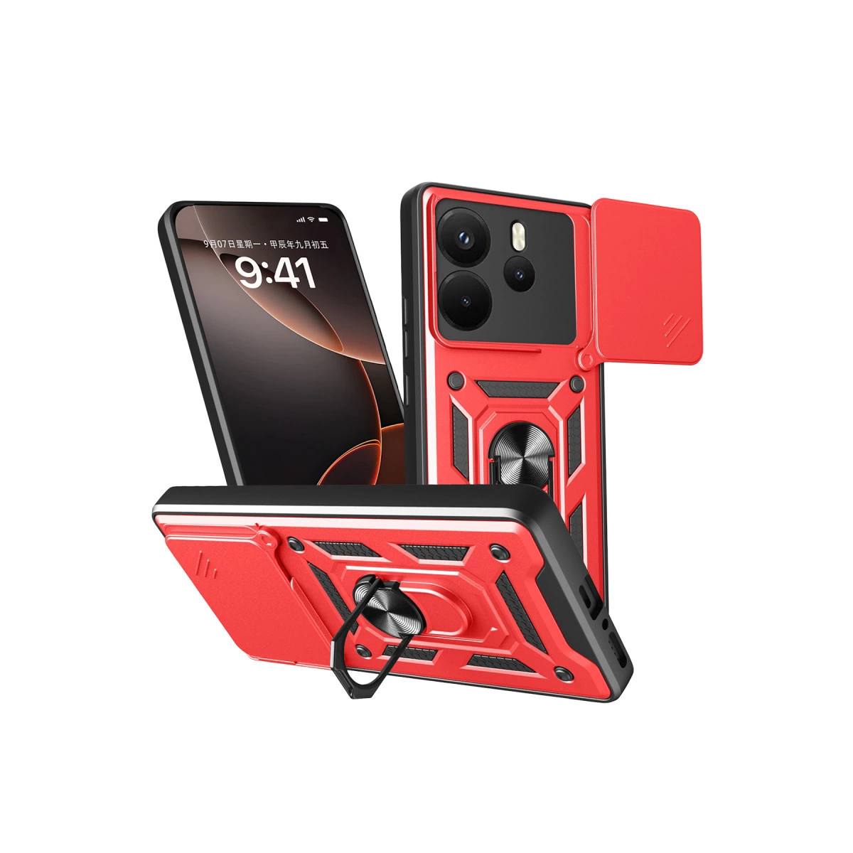 Xiaomi Redmi Note 14 4g Pars Lens Yüzüklü Silikon - Kırmızı