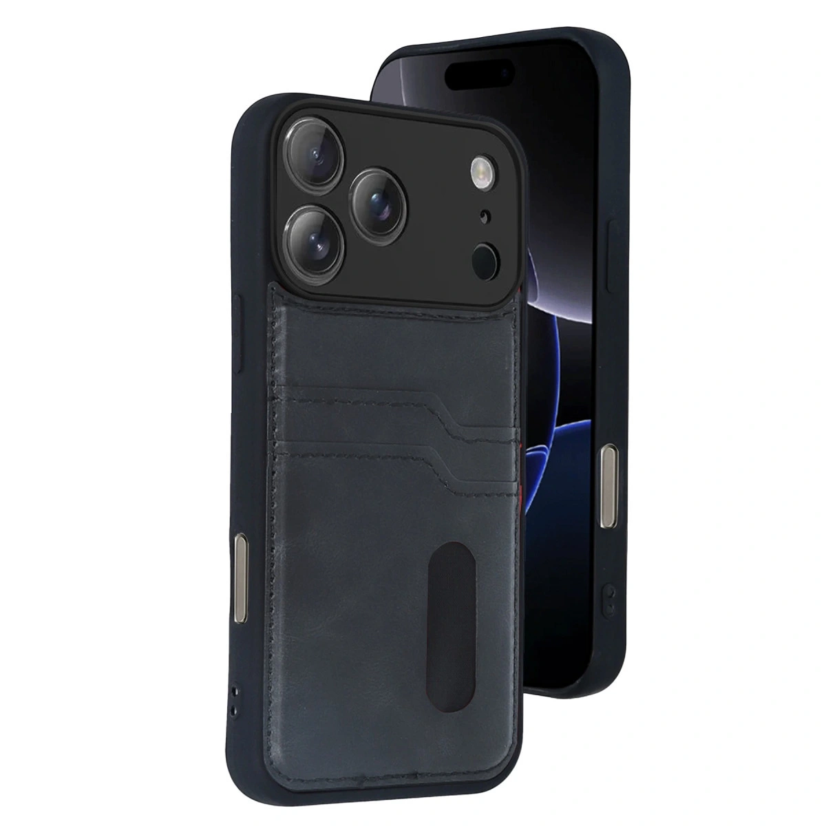 Apple İphone 17 Pro Sara Kartvizitli Deri Kılıf - Siyah