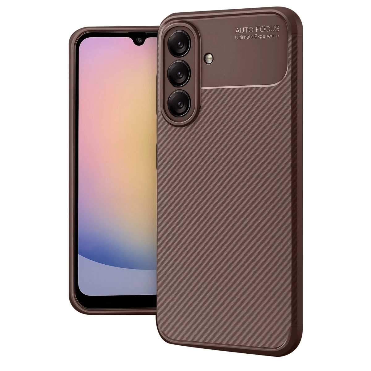 Samsung Galaxy A56 Kılıf Auto Focus Karbon Kapak - Kahverengi