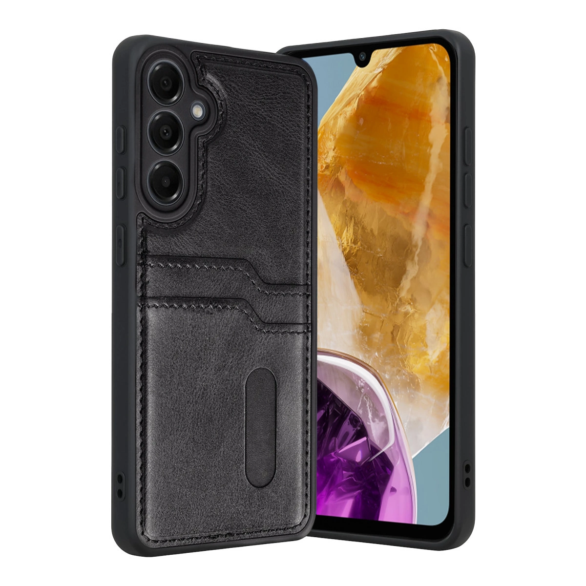 Samsung Galaxy M15 Sara Kartvizitli Deri Kılıf - Siyah