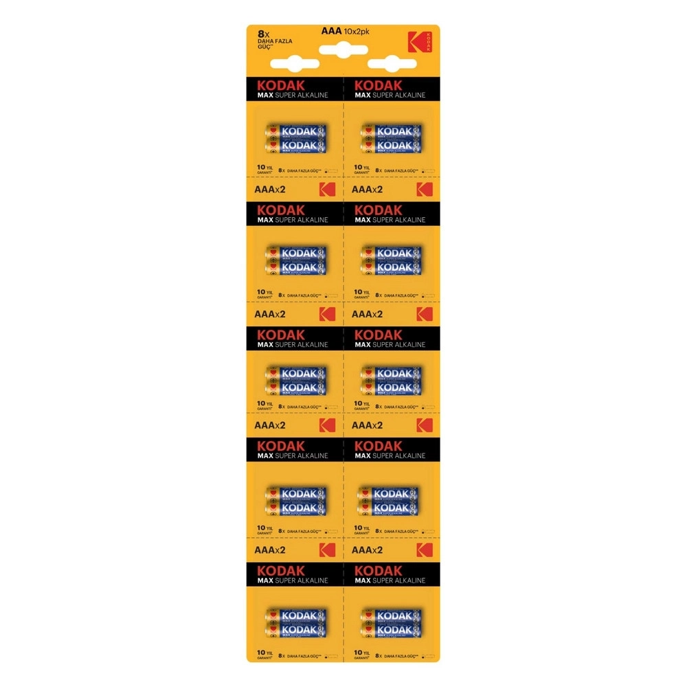 Kodak 20 Adet Max Super Alkalin 2’li Ayrılabilir Kartela İnce Pil