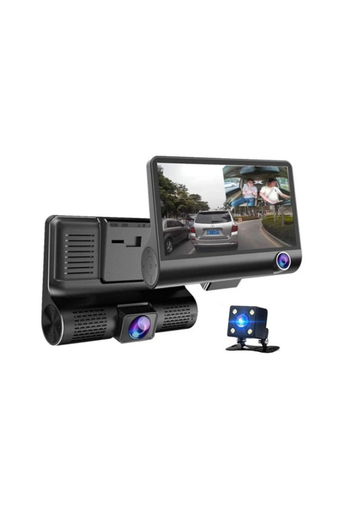 Araç Içi Kamera Gece Görüşlü 3 Kameralı 4 Inç 1080p Yol Kayıt Kamerası Geri Vites