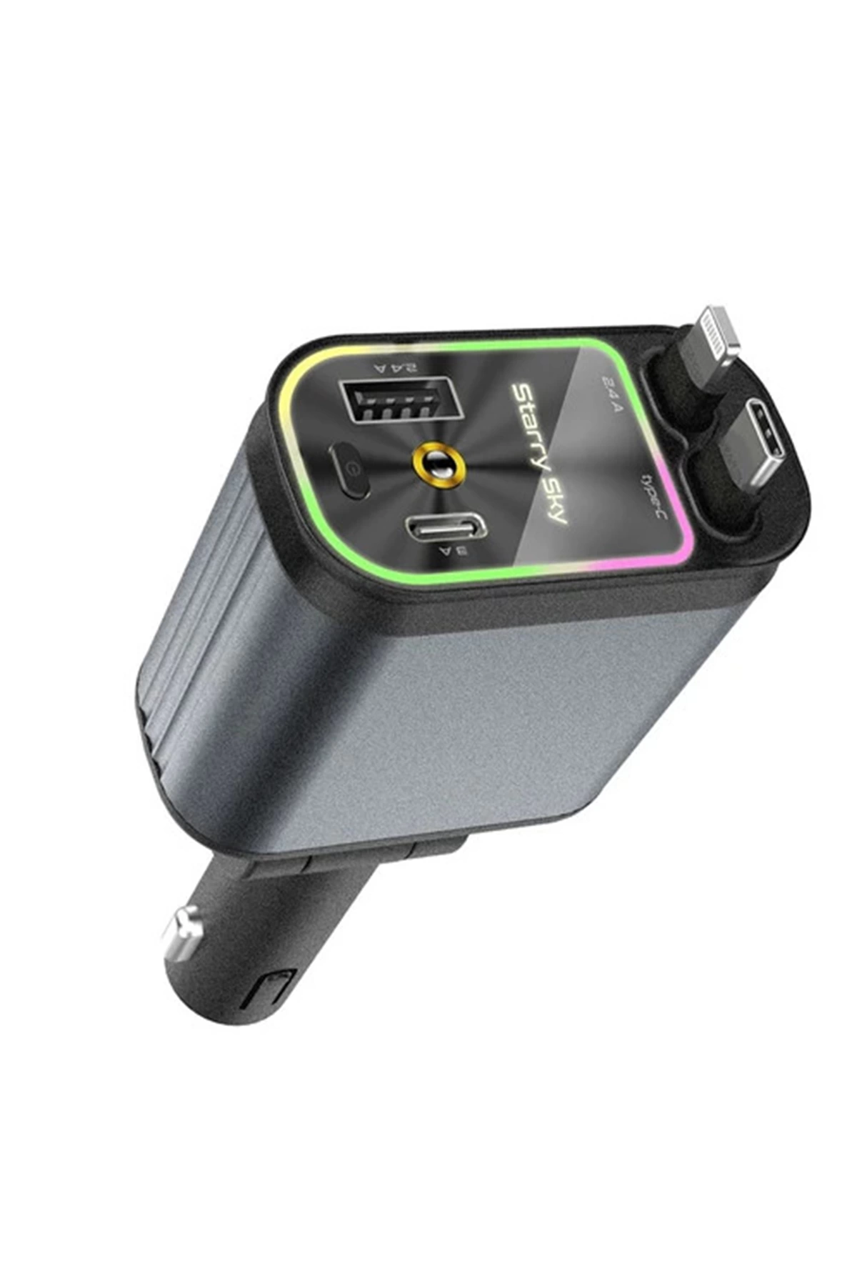 4’ü 1 Arada Çift Usb Bağlantı Çakmaklık, Type-c Hızlı Şarjlı 66w,geri Çekilebilir Araç Telefon Şarj Cihazı