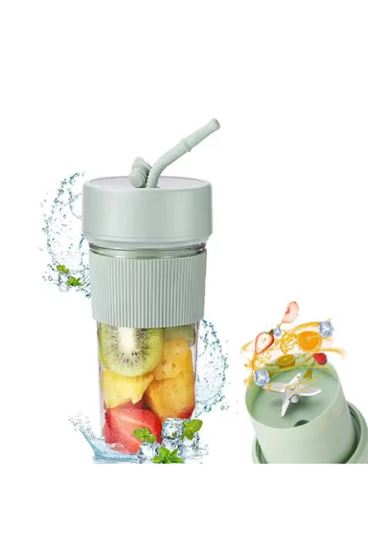 Mini Taşınabilir Mikser 350 Ml Smoothie Makinesi Meyve Sıkacağı Şarj Edilebilir Blender Yeşil