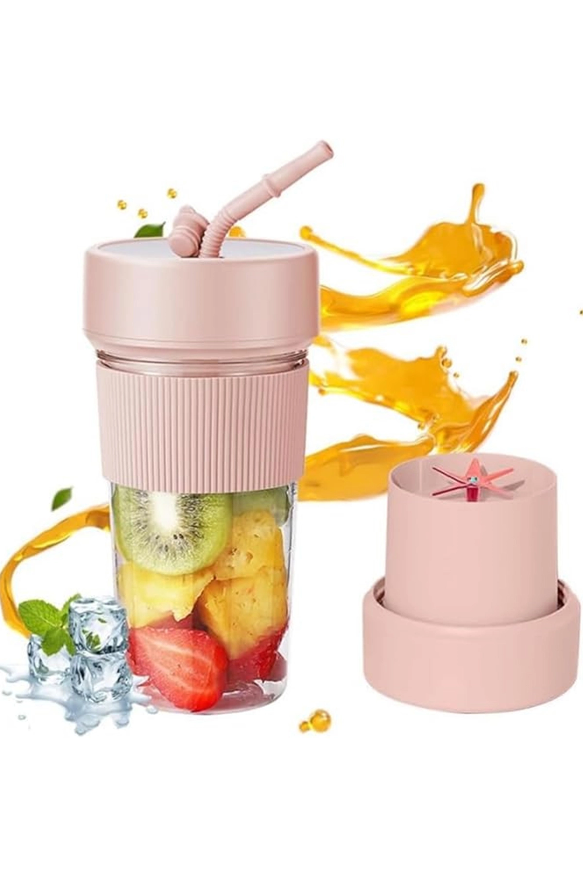 Mini Taşınabilir Mikser 350 Ml Smoothie Makinesi Meyve Sıkacağı Şarj Edilebilir Blender Pembe
