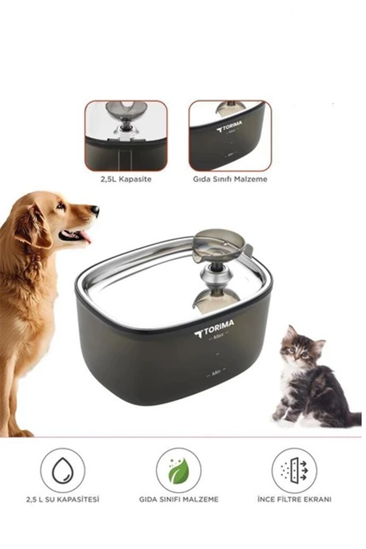 Otomatik Filtreli Kedi Köpek Su Pınarı Su Çeşmesi Ultra Sessiz Su Şelalesi 2.5lt