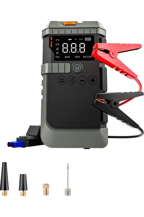 Şarjlı 12.000 Mah Taşınabilir Çanta Araç Akü Şarj Takviyeli Işıklı Hava Kompresörü Powerbankli