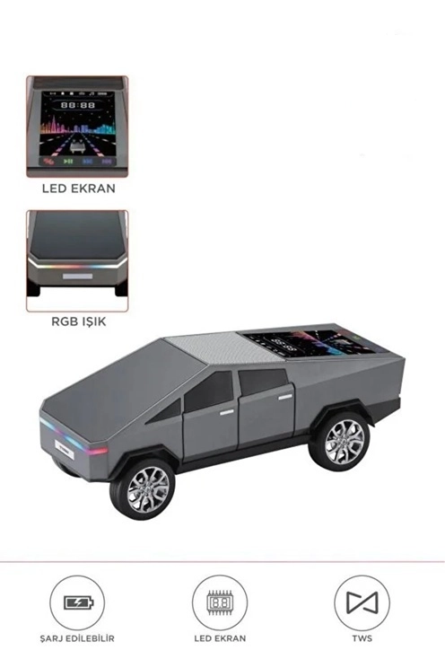 D68 Cyber Model Araba Tasarımlı Bluetooth Hoparlör 15w Güçlü Ses Rgb Led /tws/usb Gri