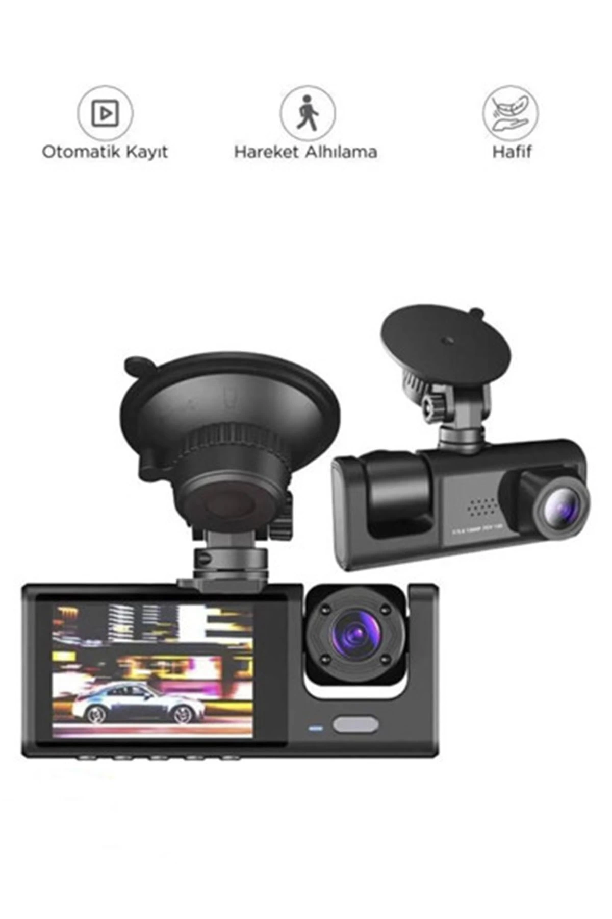 Araç İçi 1080p 3 Kameralı Lcd Ekranlı Gece Görüşlü , G-sensör , Geri Görüş Kamera