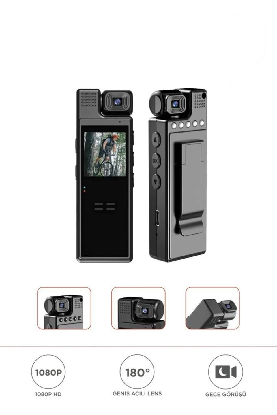 4k 180 Derece Vücut Kamerası Wifi Gece Görüşlü Aksiyon Kamerası