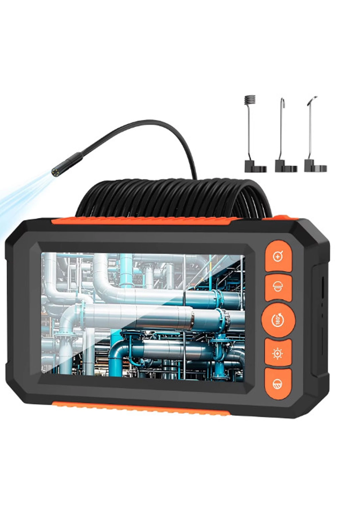 Monitörlü Çift Kameralı 10 Mt Sert Kablo Yılan Endoskop Kamera 8 Mm 4.3 Inc