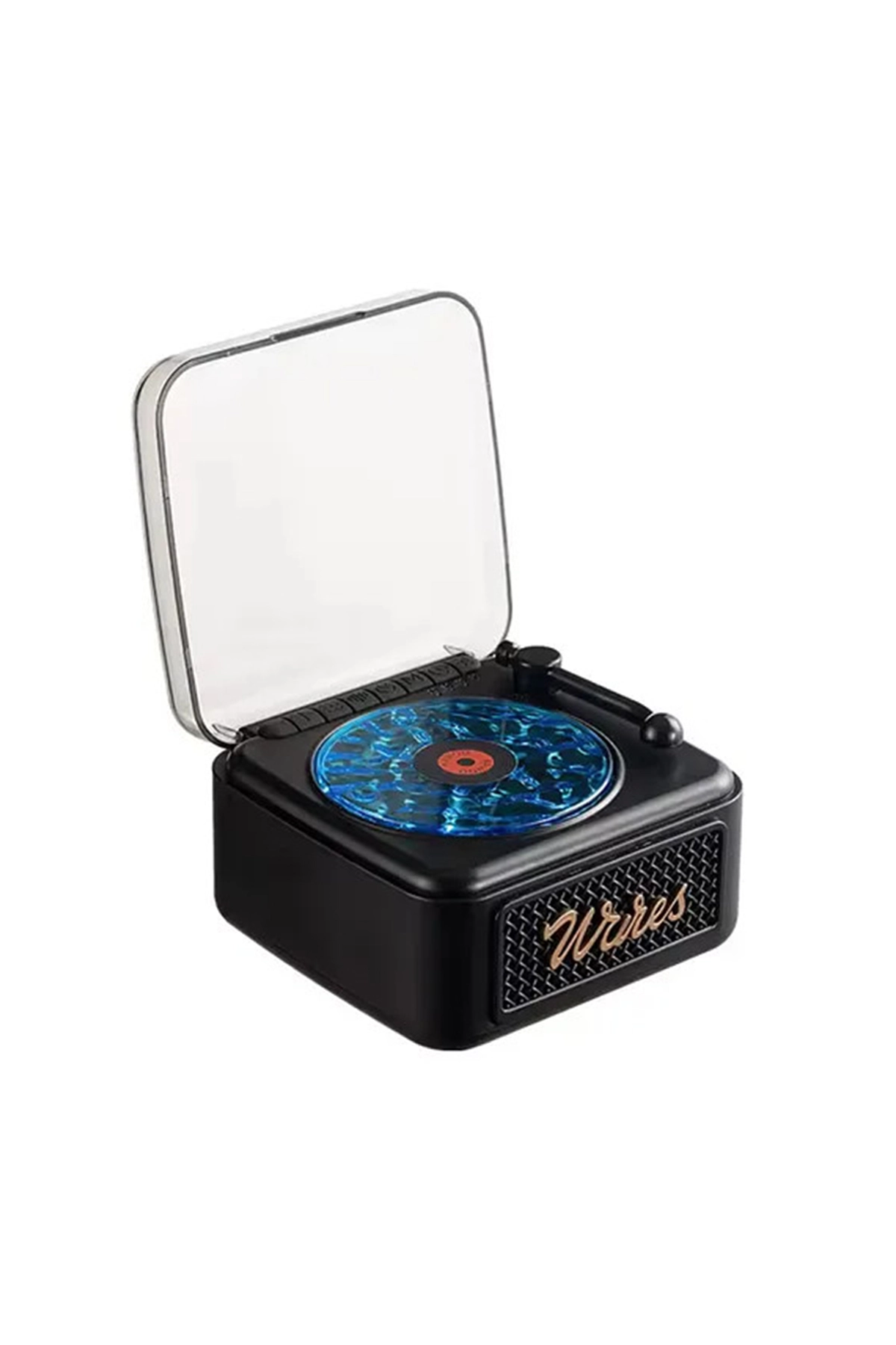 Nostalji Mini Plak Görünümlü Radyolu Bluetooth Hoparlör 3d Ses Dalgası Retro Müzik Plak Siyah