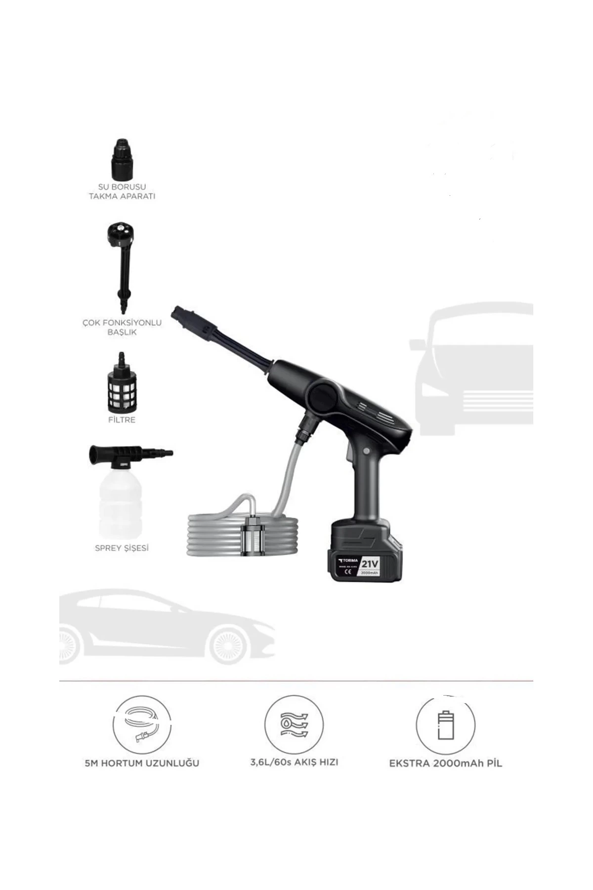 Akülü Şarjlı Yüksek Basınçlı Oto Araba Bahçe Yıkama,temizleme Su Sı