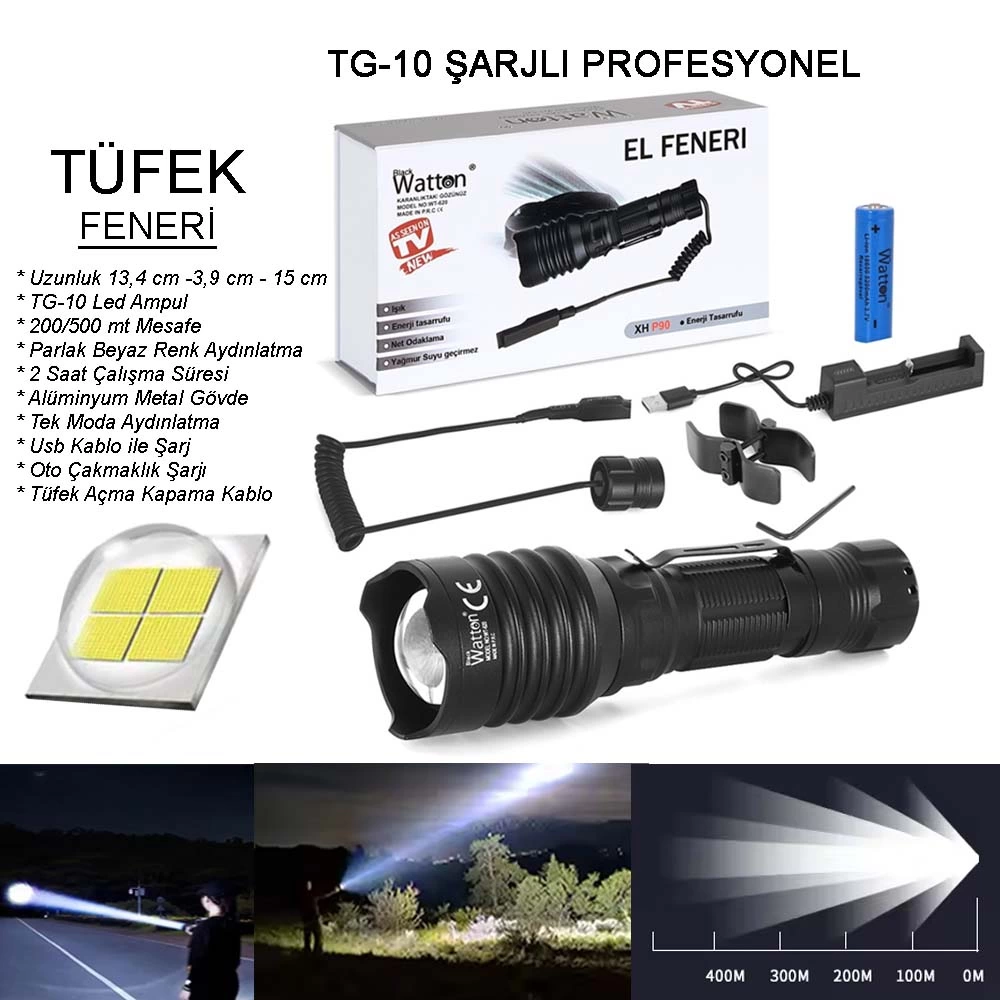 Tg-10 Şarjlı Profesyonel Av Feneri  Wt-620