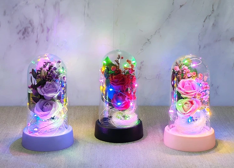 Işıklı Müzikli Romantik Fanus Tekli Gül Alk5007