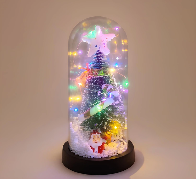 Yılbaşı Temalı Işıklı  Dekoratif Cam Fanus Alk5077