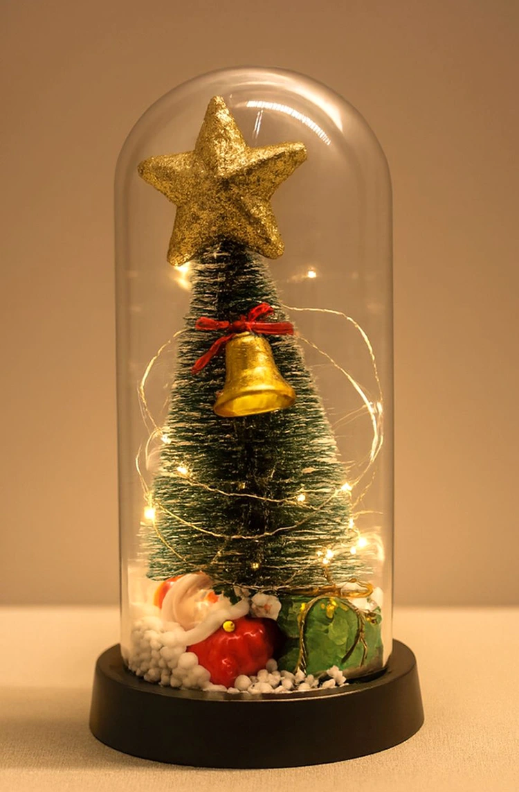 Yılbaşı Temalı Işıklı  Dekoratif Cam Fanus Alk5078