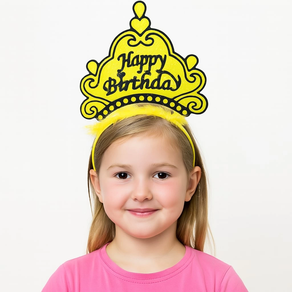 Sarı Happy Birthday Prenses Tacı – Doğum Günü Taç Aksesuarı