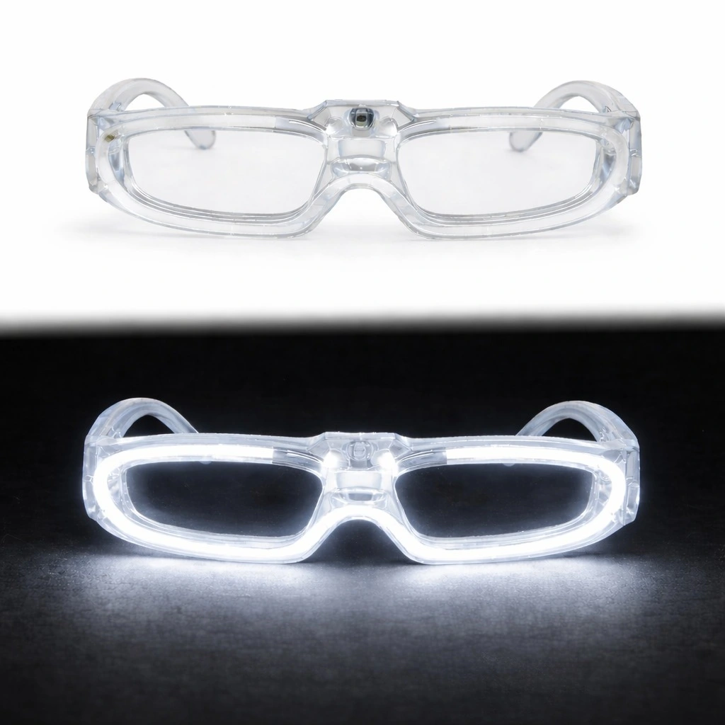 Beyaz Led Işıklı Parti Gözlüğü 3 Modlu – Glow  Gece Eğlence Gözlüğü