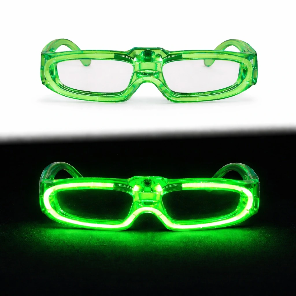 Yeşil Led Işıklı Parti Gözlüğü 3 Modlu – Glow  Gece Eğlence Gözlüğü