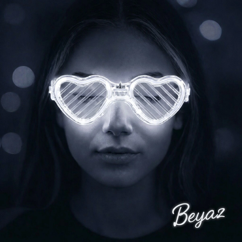 Beyaz Led Işıklı Kalp Gözlük – 3 Modlu Parti  Glow Gözlüğü