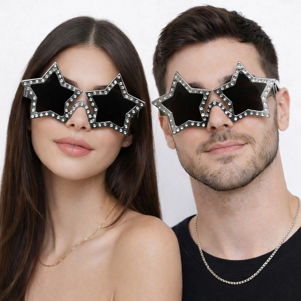 Gümüş Renk Disko Yıldızı Retro Parti Gözlüğü 16x7 Cm