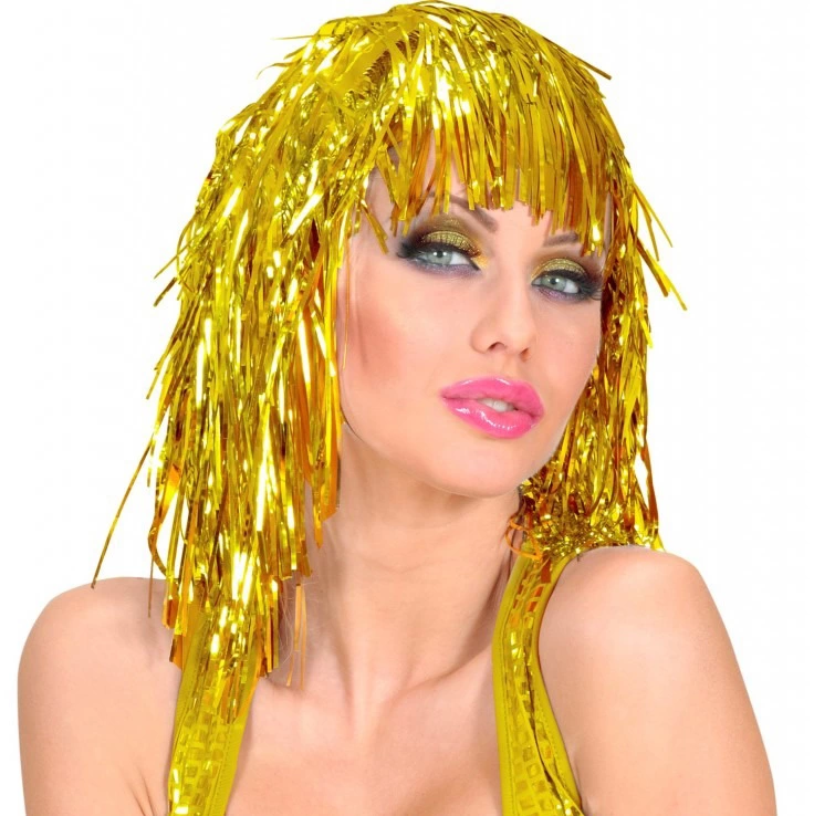 Altın Sarısı Işıltılı Metalize Parti Peruğu