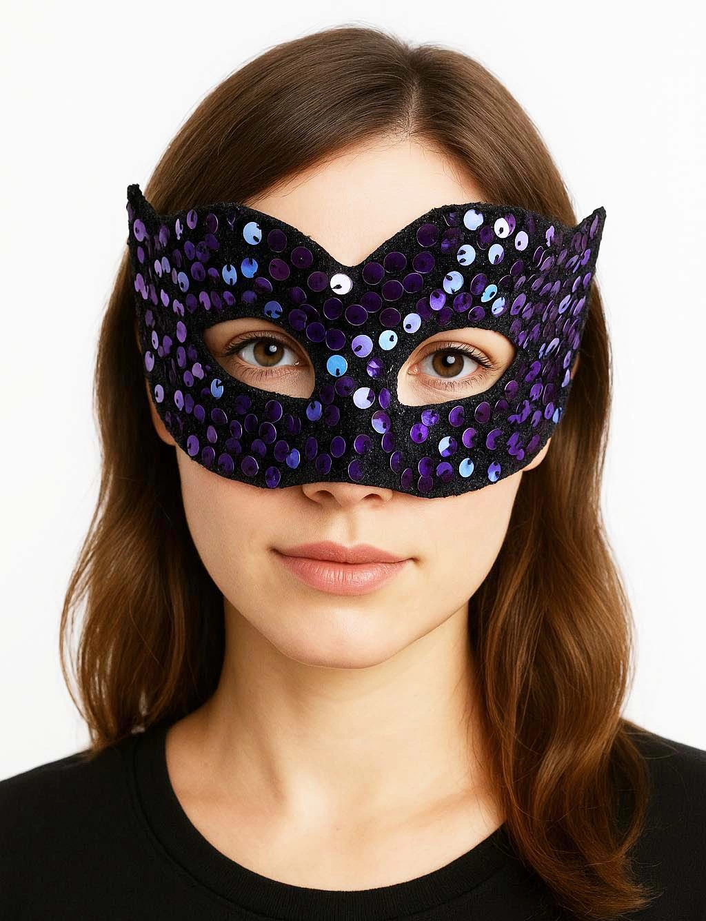 Mor Renk Arkadan Lastikli Pul Payet İşlemeli Balo After Parti Maskesi