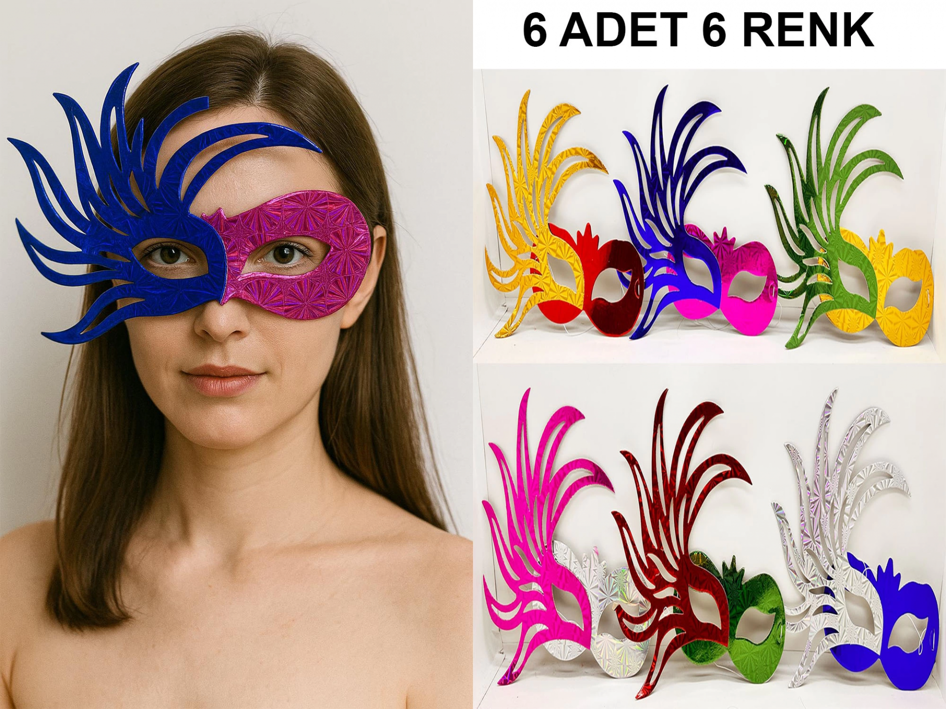 639lı Renkli Balo Maskesi Seti | Karton  Lastikli (yetişkin-çocuk Uyumlu)