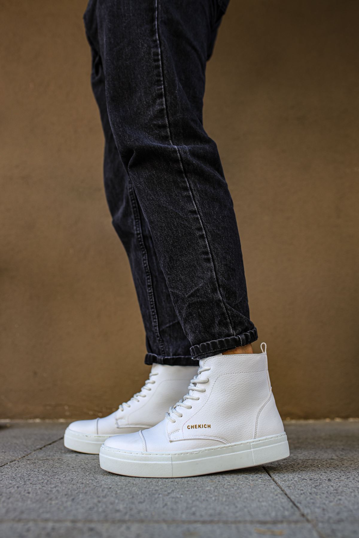 CH029 CBT Vulcanized Lace Up Erkek Bot BEYAZ