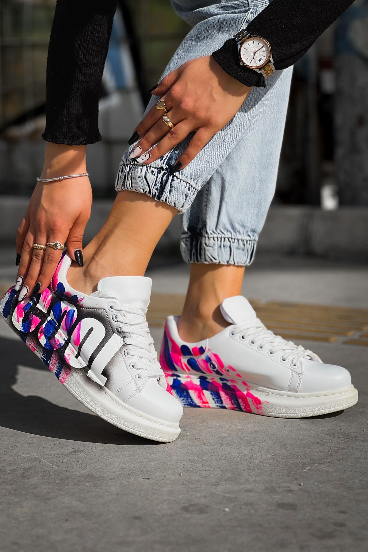 CH254 CBT Pittura Kadın Ayakkabı 486 PEMBE / MAVI COOL