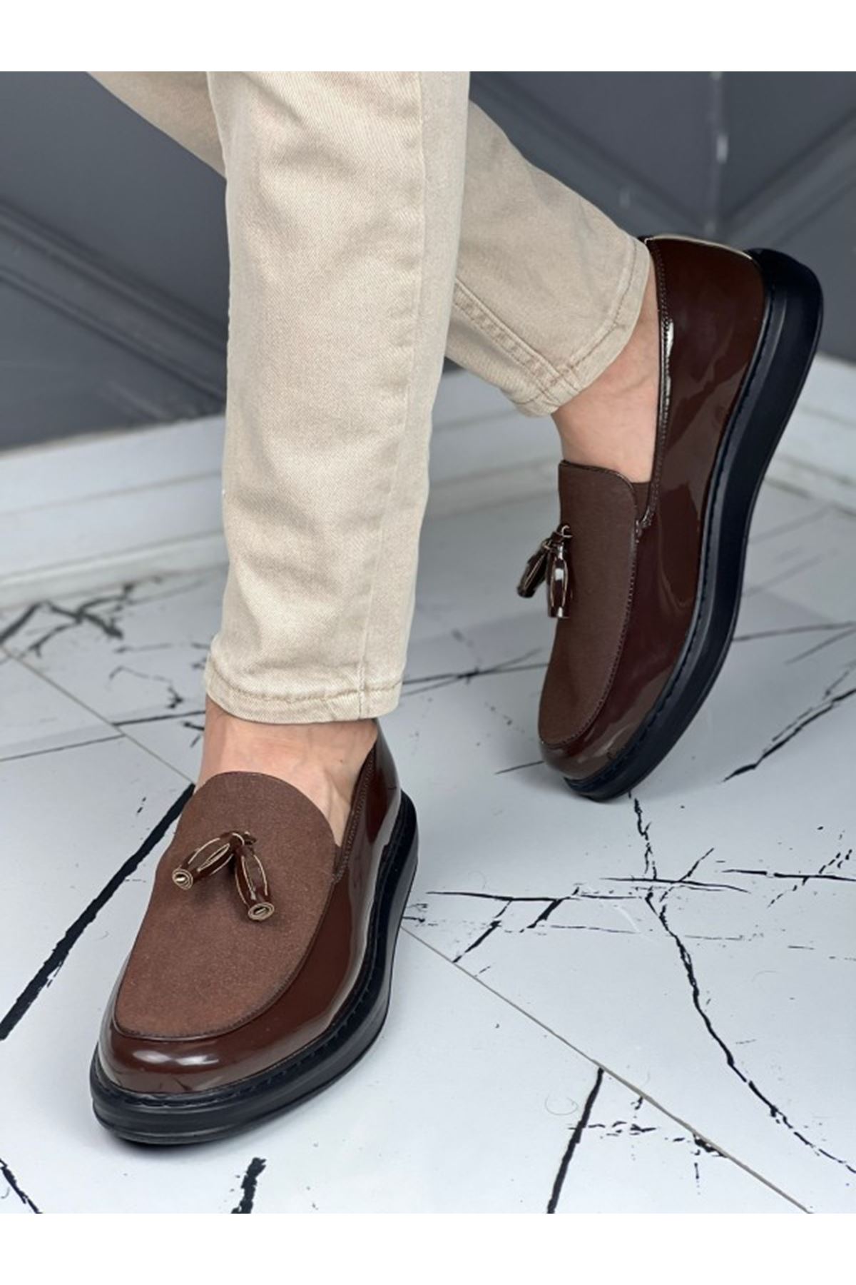 CH002 RST Loafer Verniciata Erkek Ayakkabı KAHVE