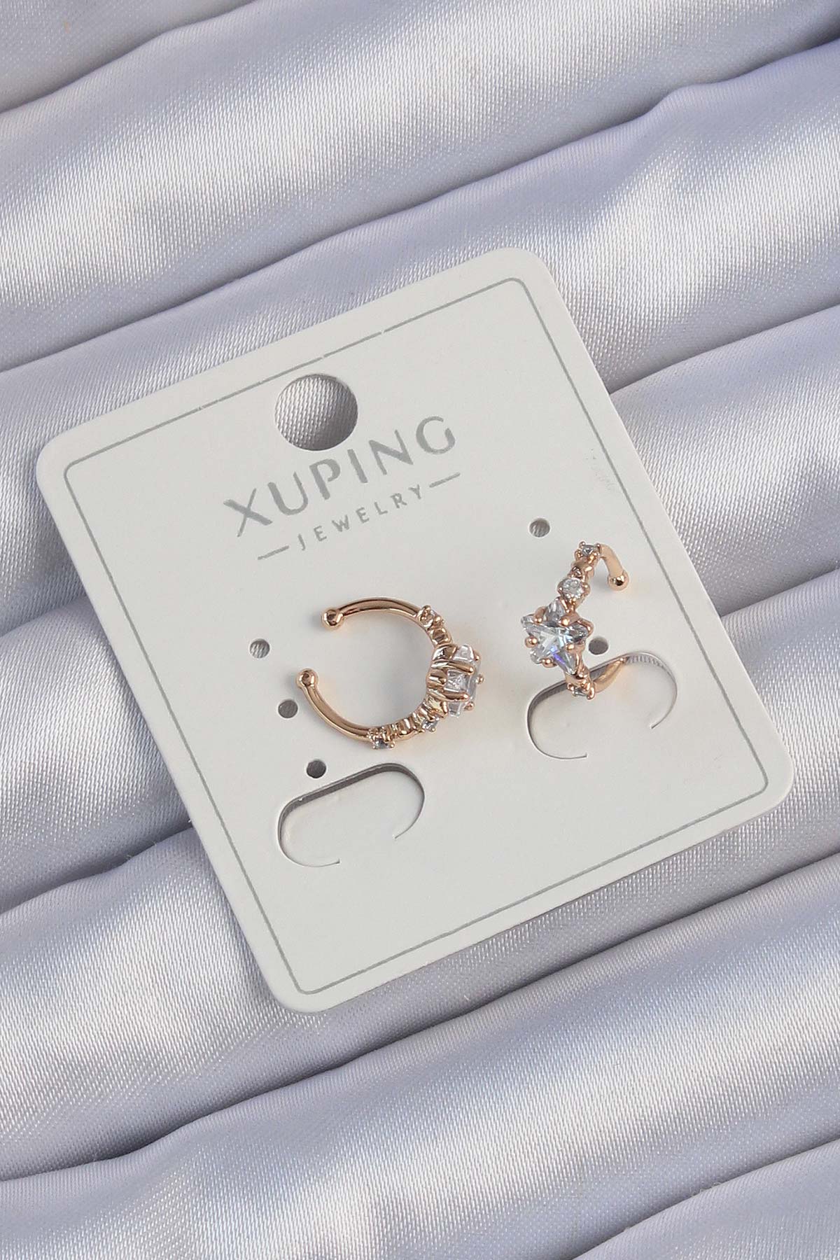 Xuping Rose Renk Zirkon Taşlı Yıldız Model Earcuff Küpe