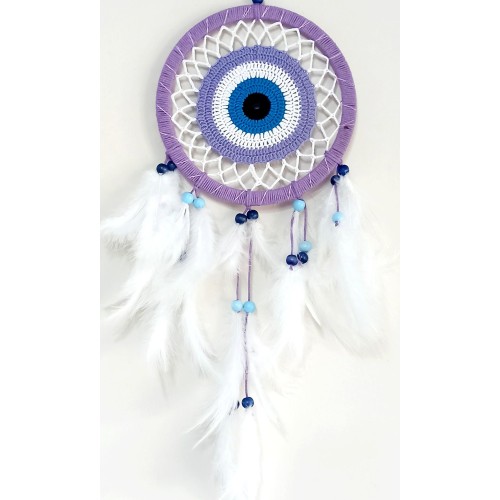 Nazar Boncuğu Motifli Lila Rengi Dream Catcher Düş Kapanı Duvar Süsü