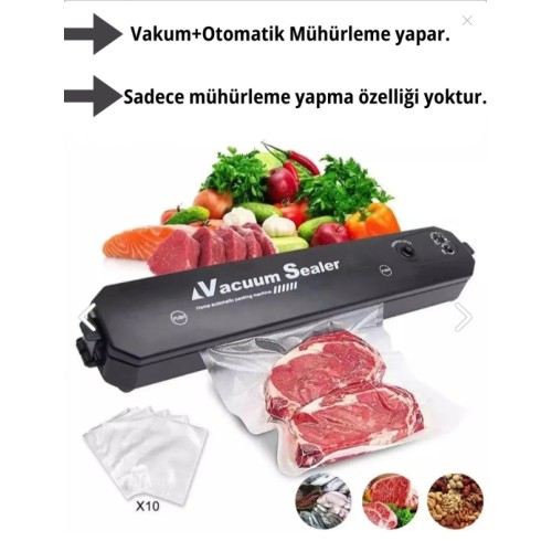 Vacuum Sealer Gıda Vakum Ve Mühürleme Makinesi (10 plastik poşet hediyeli)